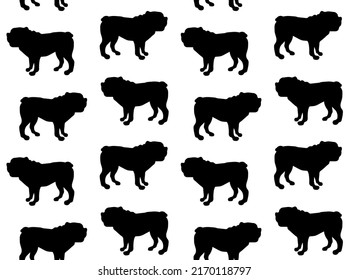 Vector seamless pattern of hand drawn American bulldog dog silhouette isolated on white background