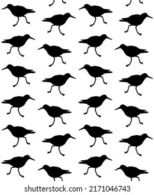 Vector seamless pattern of hand drawn sandpiper bird silhouette isolated on white background