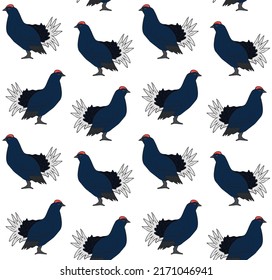 Vector seamless pattern of hand drawn doodle sketch colored grouse bird isolated on white background