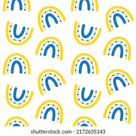 Vector seamless pattern of hand drawn doodle sketch Ukraine flag rainbow isolated on white background