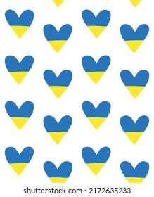 Vector seamless pattern of hand drawn doodle sketch Ukraine flag heart isolated on white background