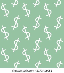 Vector seamless pattern of hand drawn doodle sketch dollar sign isolated on green background