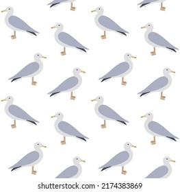 Vector seamless pattern of hand drawn flat seagull isolated on white background