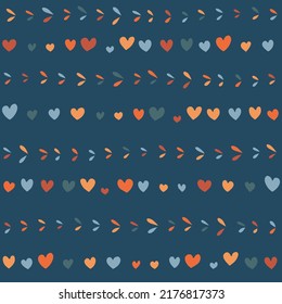 Vector seamless pattern of hand drawn hearts and decorative elements. Abstract background from cute doodles. Trendy endless texture for fabric design, textiles, covers
