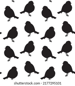 Vector seamless pattern of hand drawn robin redbreast bird silhouette isolated on white background