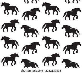 Vector seamless pattern of hand drawn gypsy horse silhouette isolated on white background