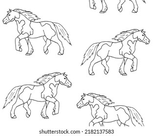 Vector seamless pattern of hand drawn doodle sketch gypsy horse isolated on white background