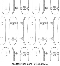 Vector seamless pattern of hand drawn doodle sketch skateboard isolated on white background