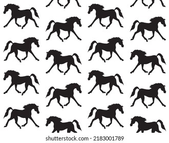 Vector Seamless Pattern Of Hand Drawn Arabian Horse Silhouette Isolated On White Background