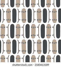 Vector seamless pattern of hand drawn doodle sketch colored skateboard isolated on white background
