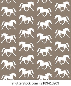 Vector Seamless Pattern Of Hand Drawn Arabian Horse Silhouette Isolated On Brown Background