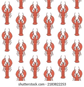 Vector seamless pattern of hand drawn doodle sketch colored lobster isolated on white background