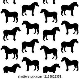 Vector Seamless Pattern Of Hand Drawn Draft Horse Silhouette Isolated On White Background