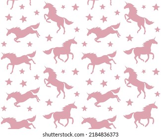 Vector seamless pattern of hand drawn flat unicorn silhouette isolated on white background