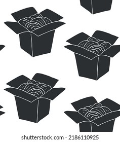 Vector seamless pattern of hand drawn doodle sketch black Chinese wok noodles isolated on white background