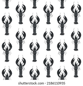 Vector seamless pattern of hand drawn doodle sketch black lobster isolated on white background