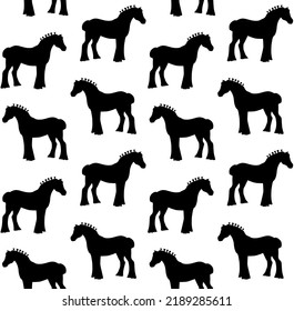 Vector seamless pattern of hand drawn shire horse silhouette isolated on white background