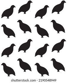 Vector seamless pattern of hand drawn doodle sketch partridge bird silhouette isolated on white background