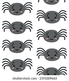 Vector seamless pattern of hand drawn flat cute spider isolated on white background
