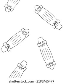 Vector seamless pattern of hand drawn doodle sketch cruiser skateboard isolated on white background