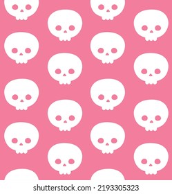 Vector seamless pattern of hand drawn flat kawaii skull silhouette isolated on pink background