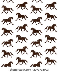 Vector seamless pattern of hand drawn doodle sketch brown friesian horse isolated on white background