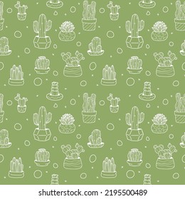 Vector seamless pattern with hand drawn cactus
