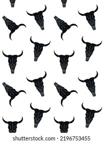 Vector seamless pattern of hand drawn doodle sketch black cow bull skull isolated on white background