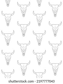 Vector seamless pattern of hand drawn doodle sketch cow bull skull isolated on white background