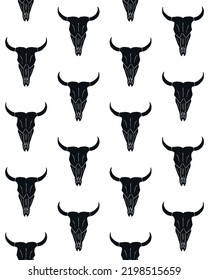 Vector seamless pattern of hand drawn doodle sketch black cow bull skull isolated on white background