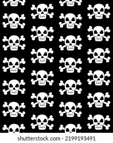 Vector seamless pattern of hand drawn doodle sketch skull with crossed bones isolated on black background