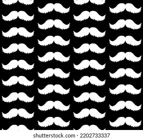 Vector seamless pattern of hand drawn doodle sketch mustache isolated on black background