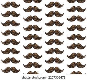 Vector seamless pattern of hand drawn doodle sketch colored mustache isolated on white background