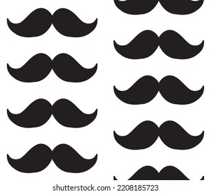 Vector seamless pattern of hand drawn doodle sketch mustache silhouette isolated on white background