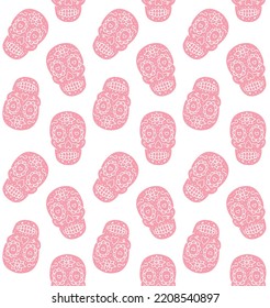 Vector seamless pattern of hand drawn sketch doodle pink Mexican sugar skull isolated on white background