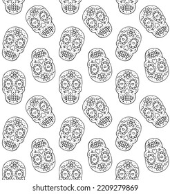 Vector Seamless Pattern Of Hand Drawn Sketch Doodle Mexican Sugar Skull Isolated On White Background