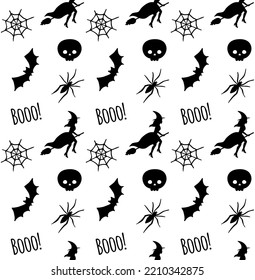 Vector seamless pattern of hand drawn flat halloween doodles isolated on white background