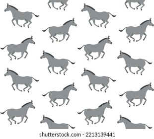 Vector seamless pattern of hand drawn flat running donkey isolated on white background