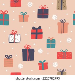 Vector seamless pattern of hand drawn gift box