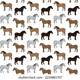 Vector seamless pattern of hand drawn sketch doodle horse isolated on white background