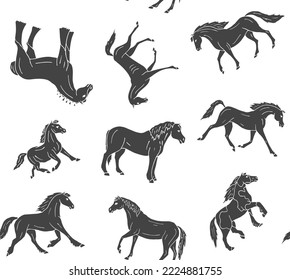 Vector seamless pattern of hand drawn sketch doodle horse isolated on white background
