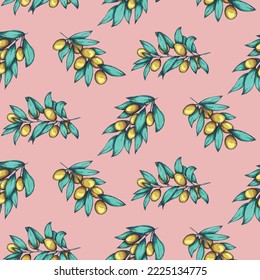 Vector seamless pattern. Hand drawn olive branches.