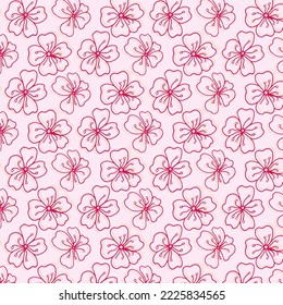 Vector seamless pattern with hand drawn twigs and sakura flowers on a pink background. Cherry blossoms. wedding pattern, floral pattern for printing on fabric, clothing, wrapping paper.