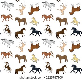 Vector seamless pattern of hand drawn sketch doodle horse isolated on white background