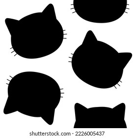 Vector seamless pattern of hand drawn flat cat head silhouette isolated on white background