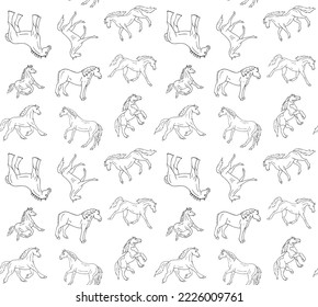 Vector seamless pattern of hand drawn sketch doodle horse isolated on white background
