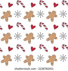 Vector seamless pattern of hand drawn sketch colored Christmas doodles isolated on white background
