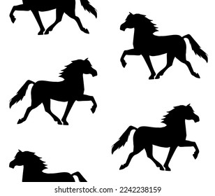 Vector seamless pattern of hand drawn doodle sketch Iceland horse silhouette isolated on white background