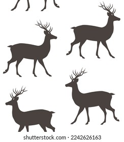 Vector seamless pattern of hand drawn flat deer silhouette isolated on white background