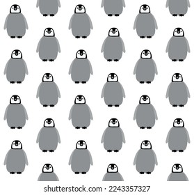 Vector seamless pattern of hand drawn flat baby penguin isolated on white background